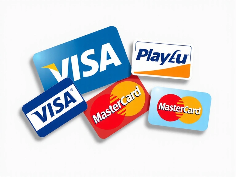 Ikony różnych metod płatności: karty kredytowe Visa i MasterCard, logo Przelewy24, PayU i BLIK, symbolizujące bezpieczne i różnorodne opcje płatności.