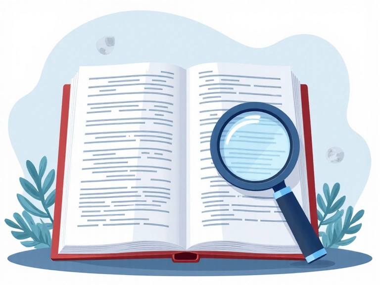 Szczegółowa ilustracja regulaminu sklepu internetowego, z lupą i otwartą książką, symbolizująca transparentność zasad.